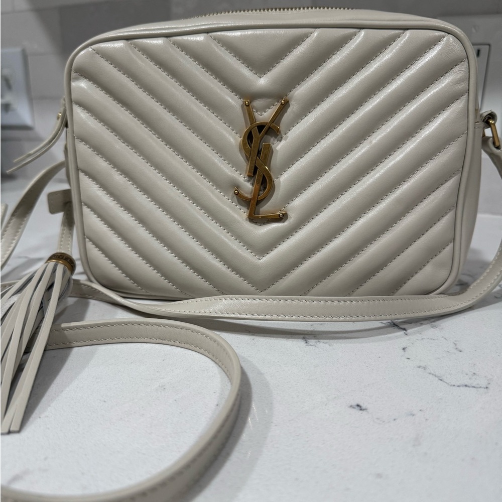 Yves Saint Laurent Cream Quilted Leather Crossbody Bag with Gold Hardware
